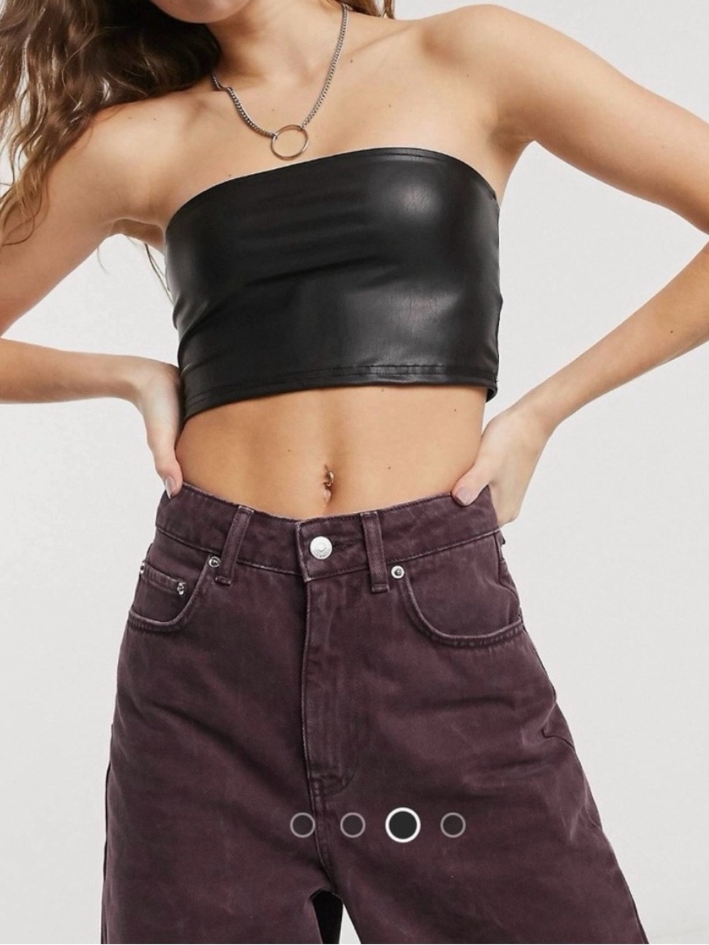 Miss Selfridge Black Faux-Leather Strapless Bandeau Top